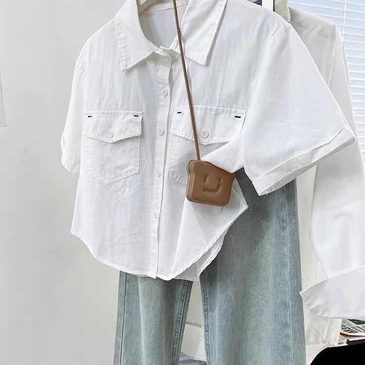 고급 센스 순면 반팔 여성 셔츠 디자인 센스 작은 대중 작은 키 셔츠 이미지 2