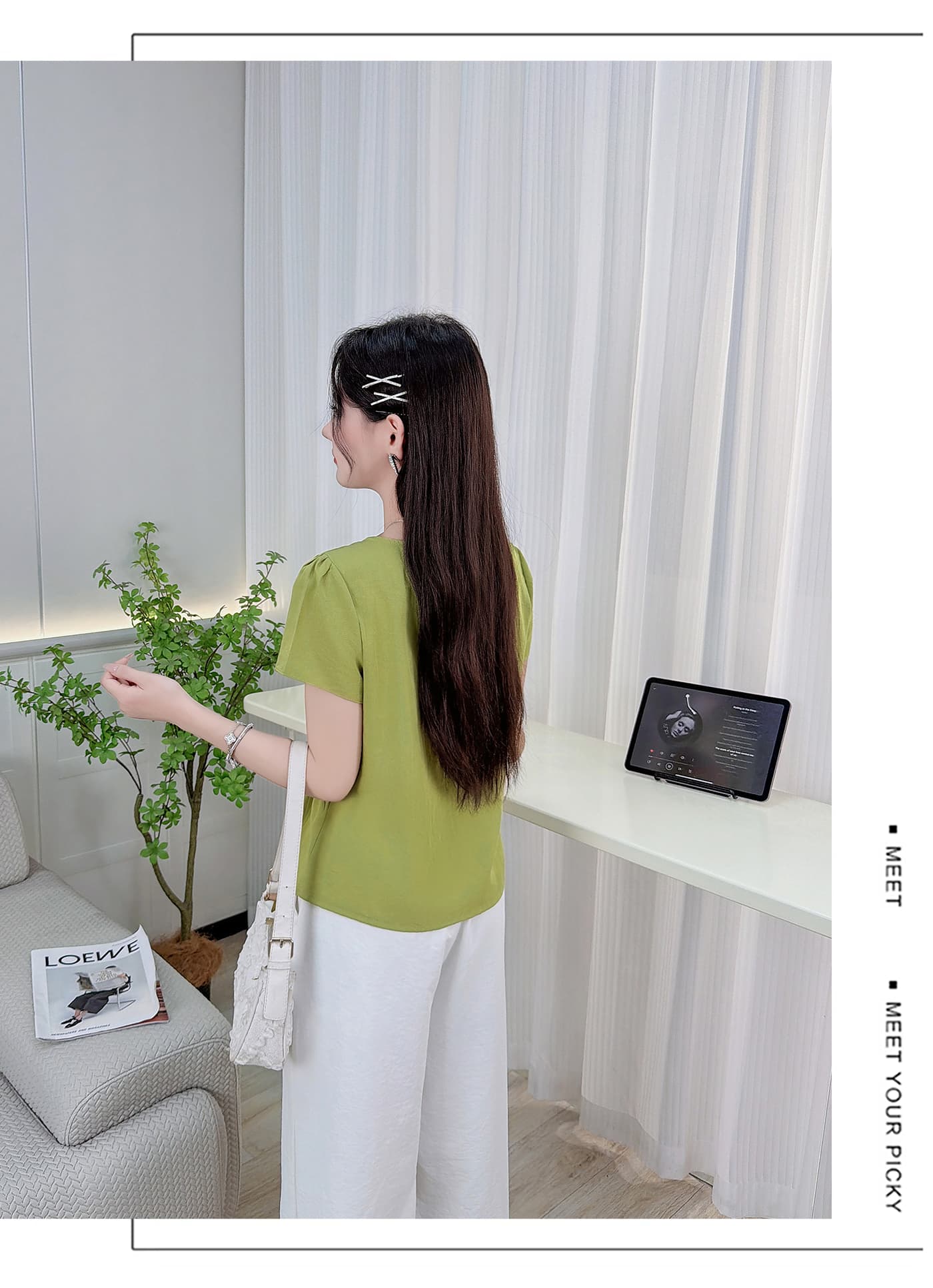 프랑스식 품격 라운드 넥 반팔 여성 셔츠 2026 여름 새로운 디자인 센스 펌프 Pleat 허리 수축 쇼트 스타일 연령 감소 맨위 상세 이미지 10
