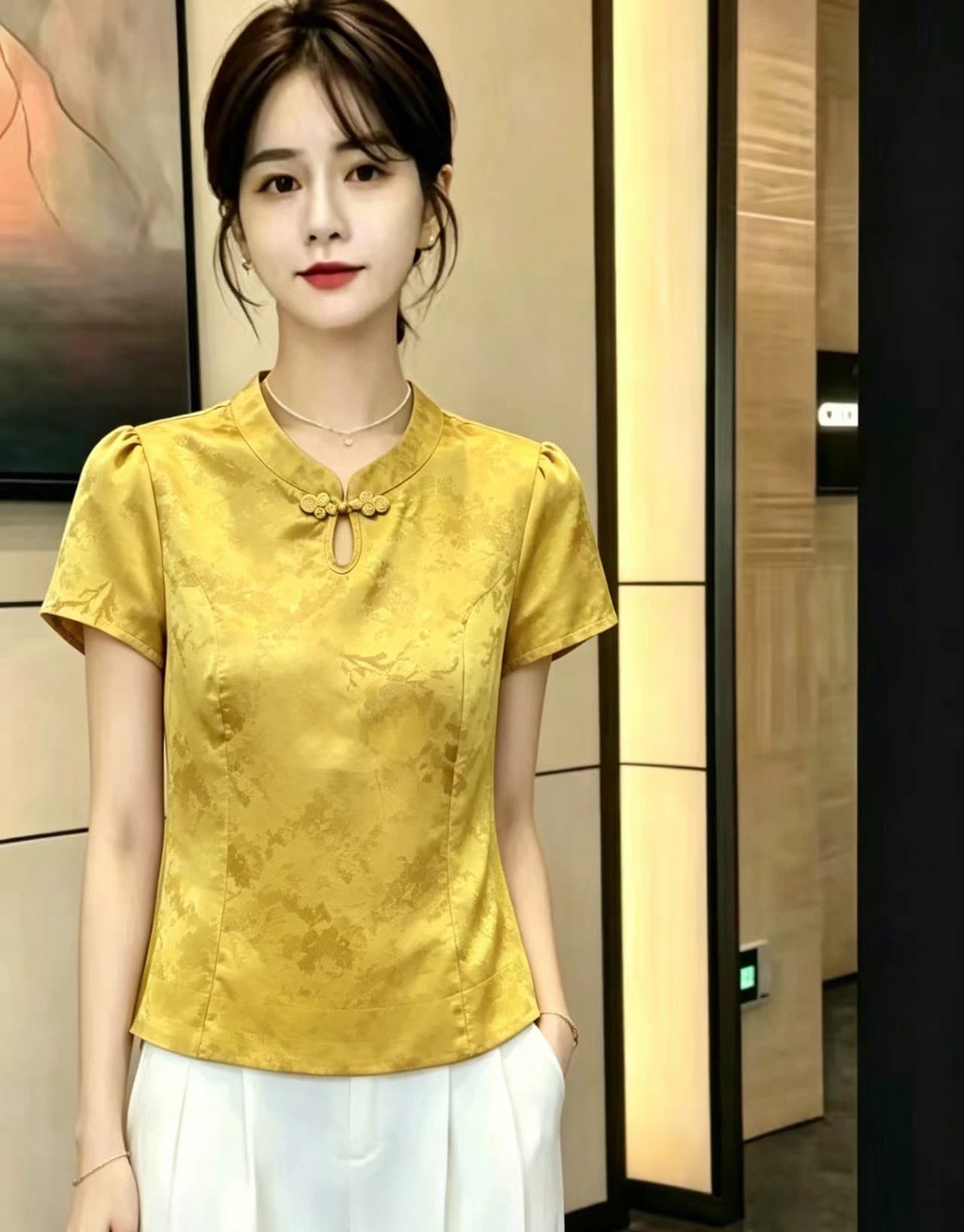꽃무늬 레트로 새로운 중식 치파오 바람 반팔 여성 셔츠 2026 여름 새로운 불규칙 몸매 가꾸기 작은 맨위 이미지 3