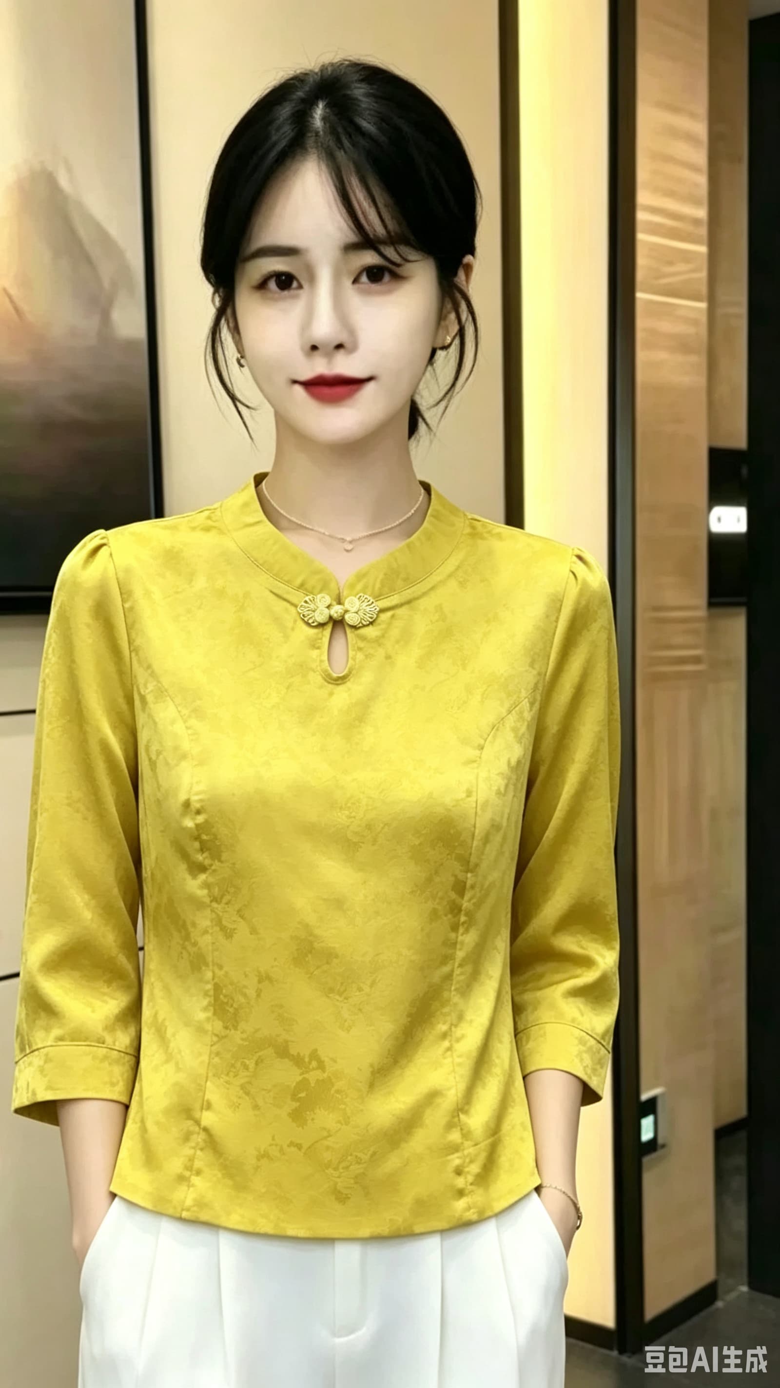 새로운 중식 핑크색 자카드 셔츠 여성용 짧은 소매 여름 새로운 개선 치파오 국풍 맨위 몸매 가꾸기 슬림해 보이는 작은 셔츠 상세 이미지 3
