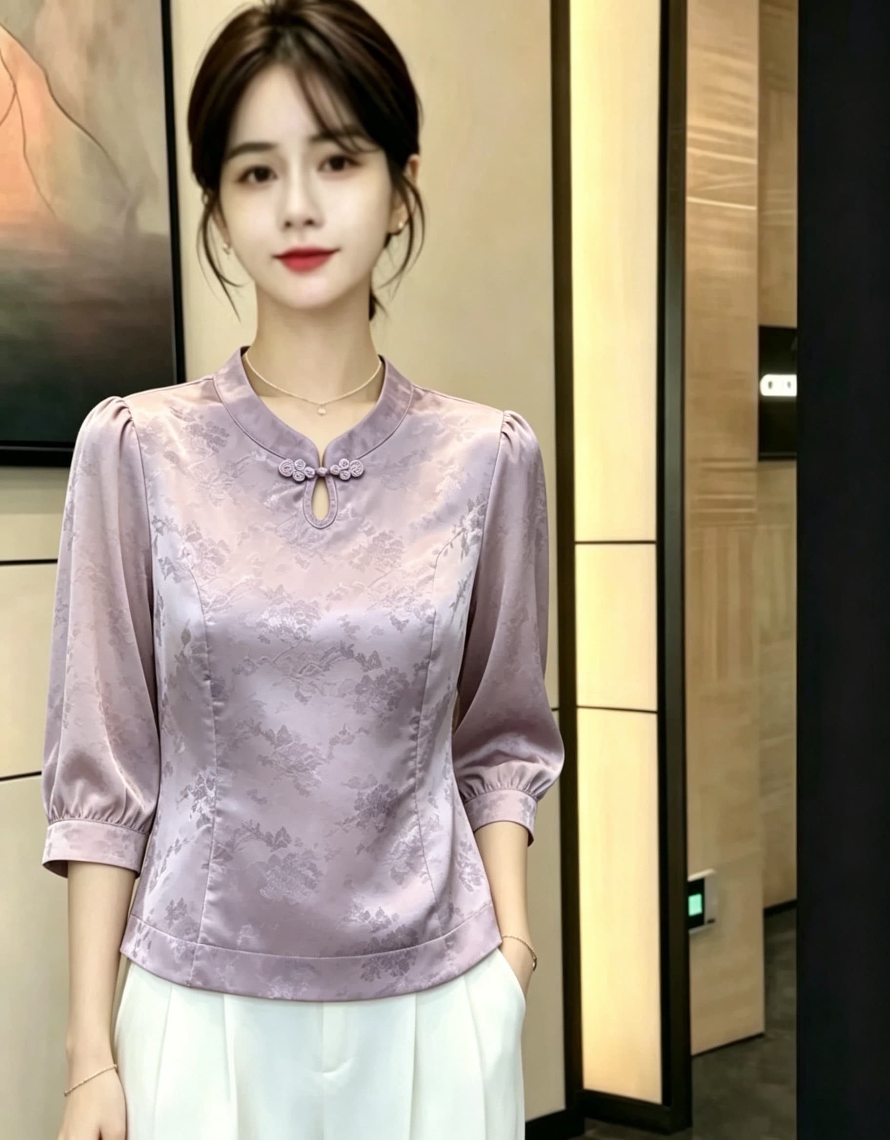 레트로 국풍 새로운 중식 맨위 7부 소매 새로운 몸매 가꾸기 슬림해 보이는 치파오 다용도 작은 셔츠 여름 새로운 여성 의류