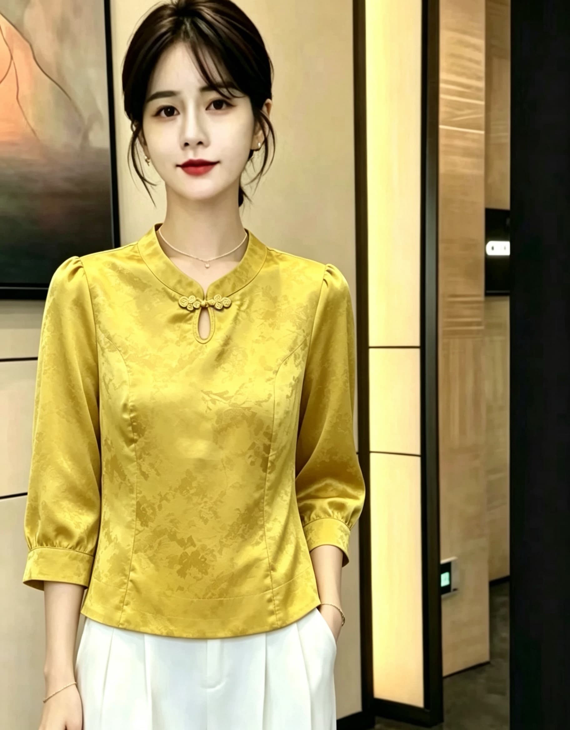 레트로 국풍 새로운 중식 맨위 7부 소매 새로운 몸매 가꾸기 슬림해 보이는 치파오 다용도 작은 셔츠 여름 새로운 여성 의류 이미지 3