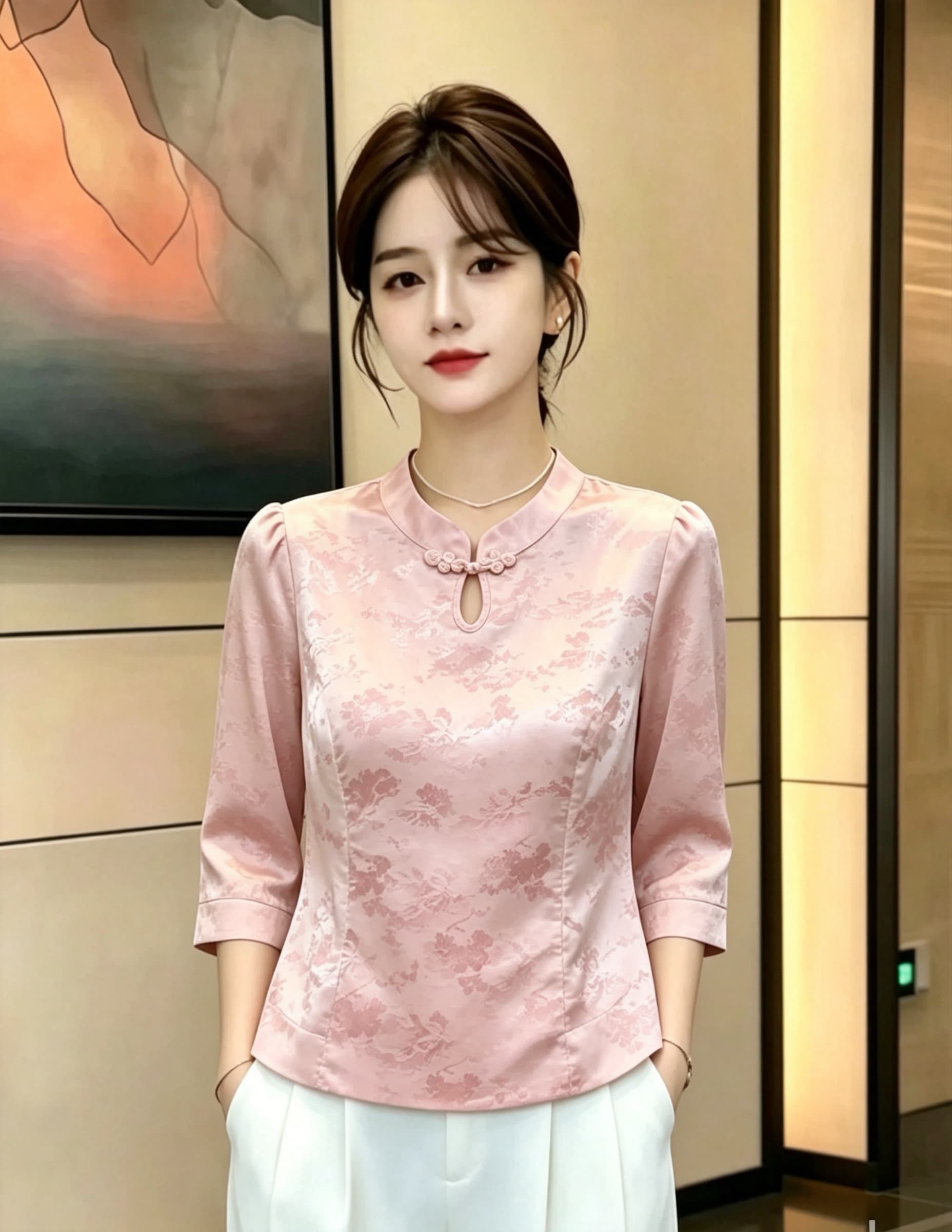 레트로 국풍 새로운 중식 맨위 7부 소매 새로운 몸매 가꾸기 슬림해 보이는 치파오 다용도 작은 셔츠 여름 새로운 여성 의류 상세 이미지 2