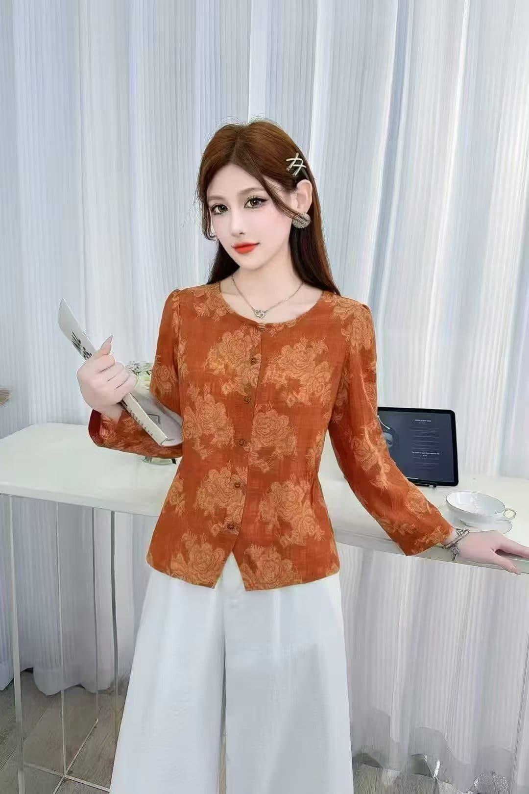 패션 라운드 넥 꽃무늬 디자인 센스 품격 엄마 반팔 맨위 얇은 여름 새로운 프린트 다용도 슬림해 보이는 작은 셔츠 이미지 3