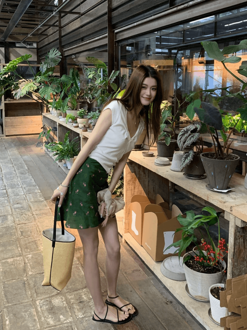 브리즈번 사람들 면 사람들 실크 뽕나무 누에 실크 낭만주의 레트로 꽃무늬 부드러운 느긋한 A라인 스커트 맨위 이미지 3