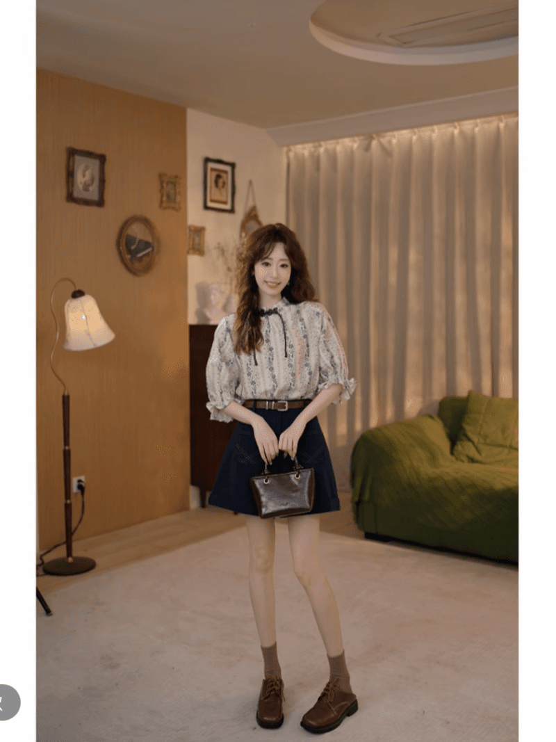 강 치자 나무 치자 나무 칠보 도자기 레트로 항구 바람 반팔 여름 루즈핏 블라우스 다용도 맨위 이미지 5