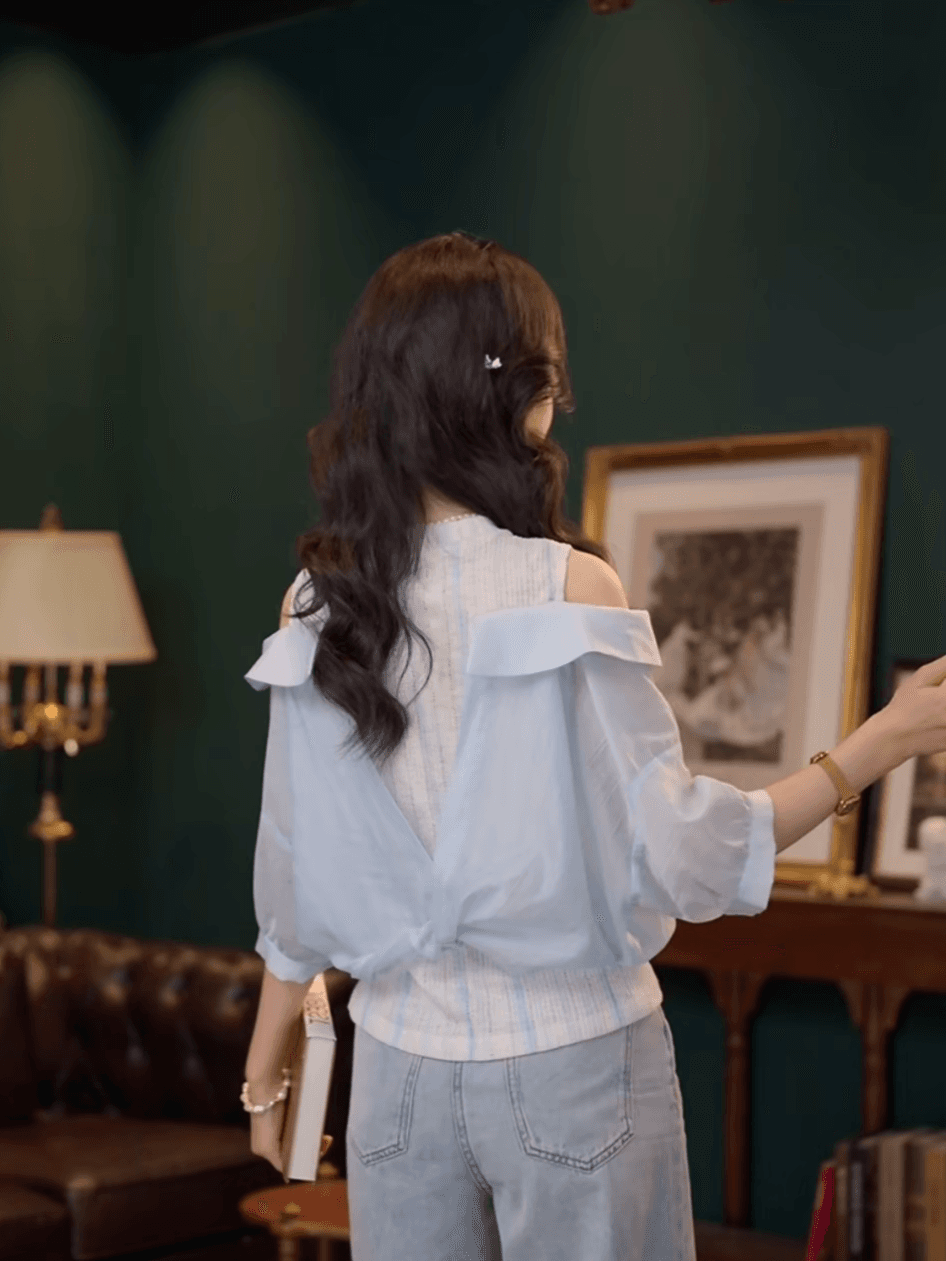 부드러운 셔츠 캐주얼 다용도 반팔 여성 셔츠 여름 맨위 10 바지 상세 이미지 11