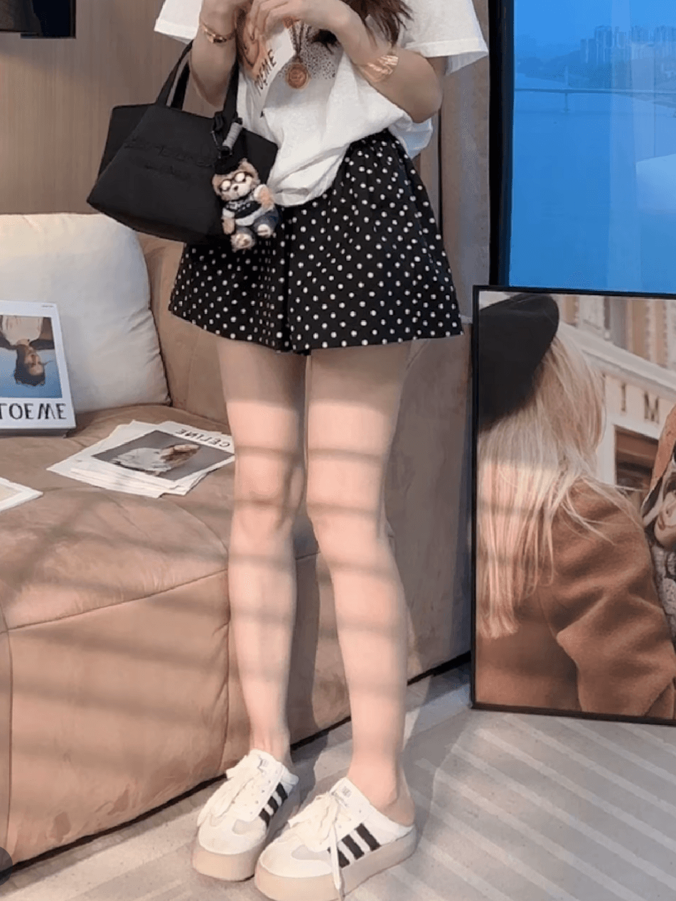 샤오 크릭 의류 여름 새로운 다용도 하이웨이스트 와이드 레그 팬츠 ins 얇은 스타일 한국 스타일 통기성 반바지 이미지 3