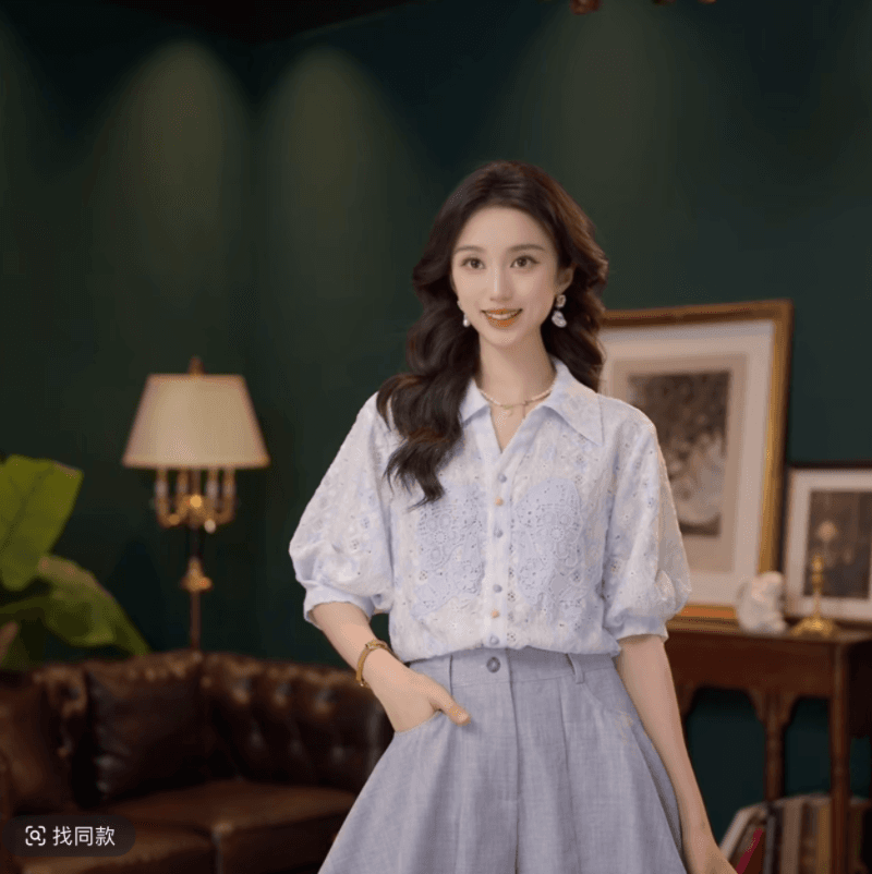 블루 후아 엘프 부드러운 셔츠 캐주얼 다용도 반팔 여성 셔츠 여름 맨위 10 바지 상세 이미지 5