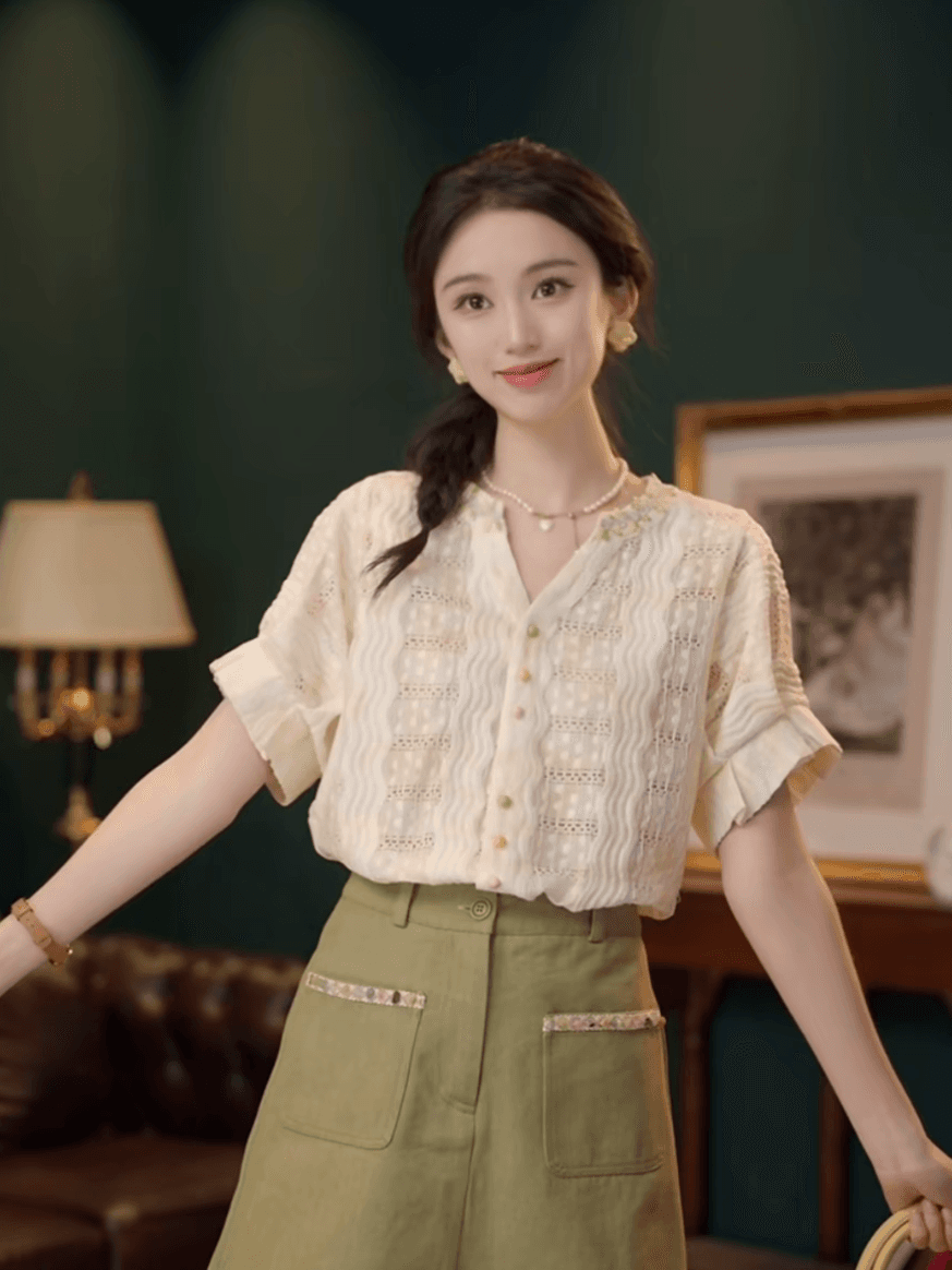 부드러운 셔츠 캐주얼 다용도 반팔 여성 셔츠 여름 맨위 상세 이미지 4