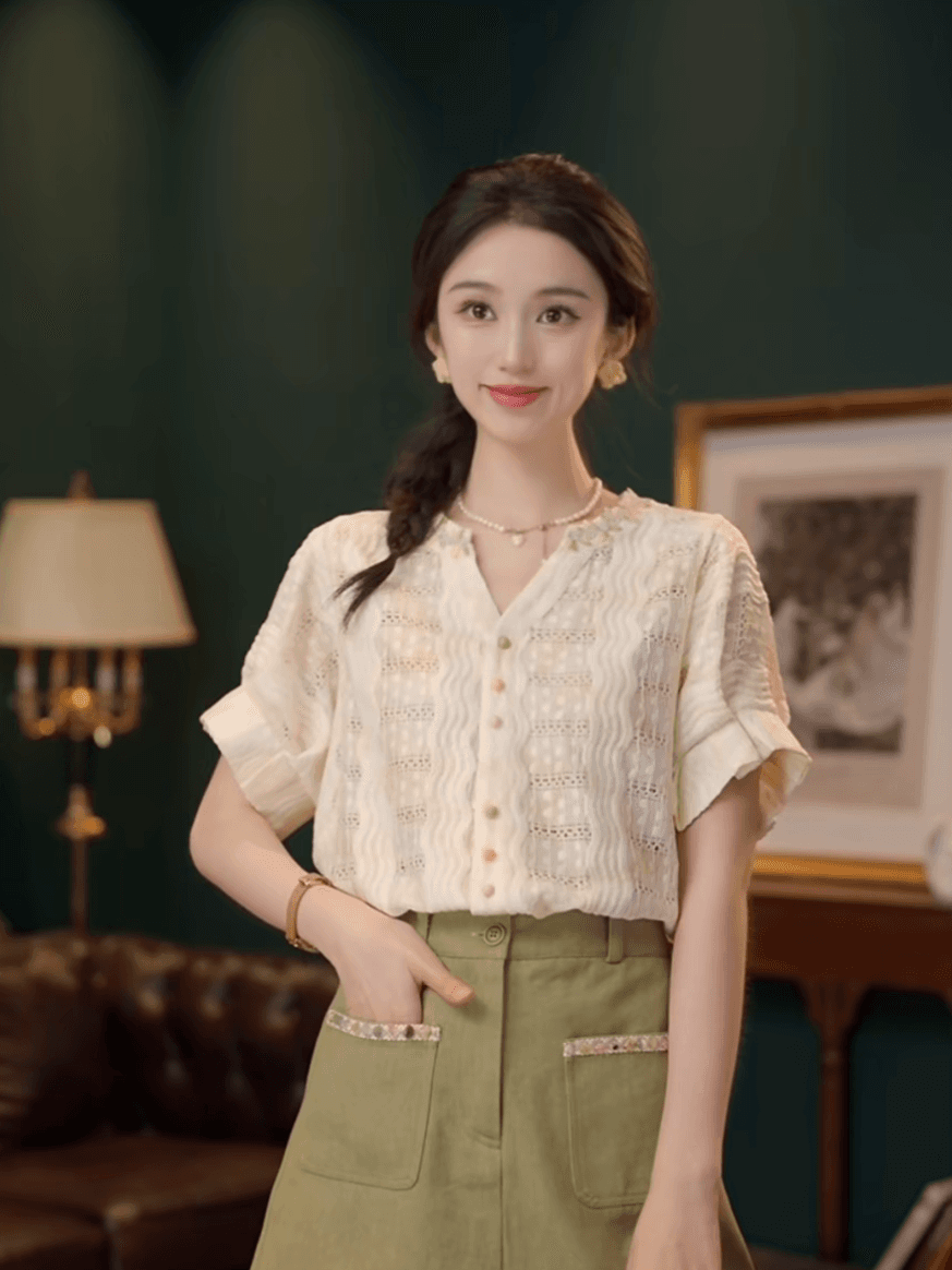 부드러운 셔츠 캐주얼 다용도 반팔 여성 셔츠 여름 맨위 상세 이미지 5