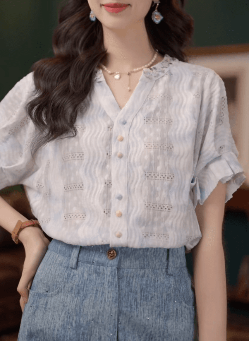 스타 바다 모래 부드러운 셔츠 캐주얼 다용도 반팔 여성 셔츠 여름 맨위 세트 상세 이미지 2