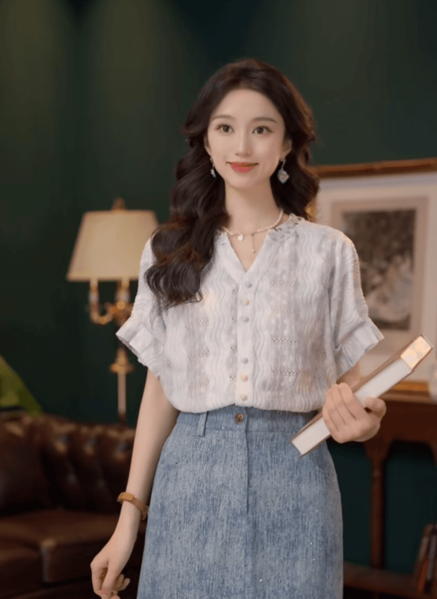 스타 바다 모래 부드러운 셔츠 캐주얼 다용도 반팔 여성 셔츠 여름 맨위 세트 상세 이미지 3