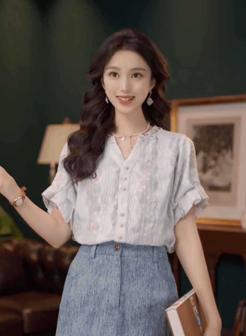 스타 바다 모래 부드러운 셔츠 캐주얼 다용도 반팔 여성 셔츠 여름 맨위 세트 상세 이미지 5