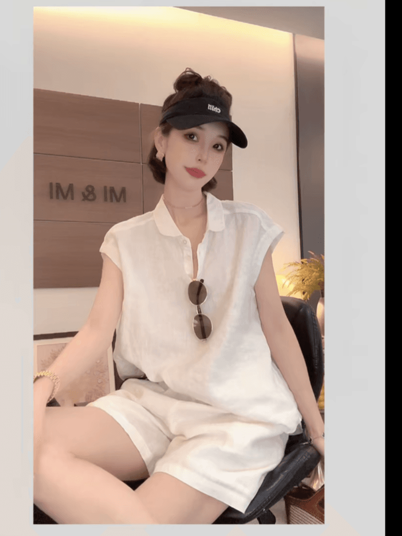 쌀 쌀 새 상점 여름 새로운 작은 대중 디자인 센스 폴로 칼라 반팔 셔츠 세트 이미지 2
