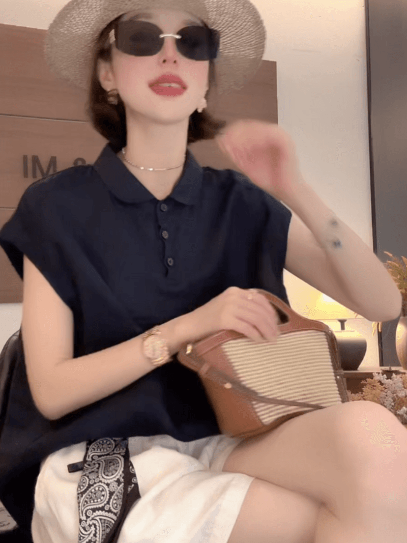 쌀 쌀 새 상점 여름 새로운 작은 대중 디자인 센스 폴로 칼라 반팔 셔츠 세트 상세 이미지 3