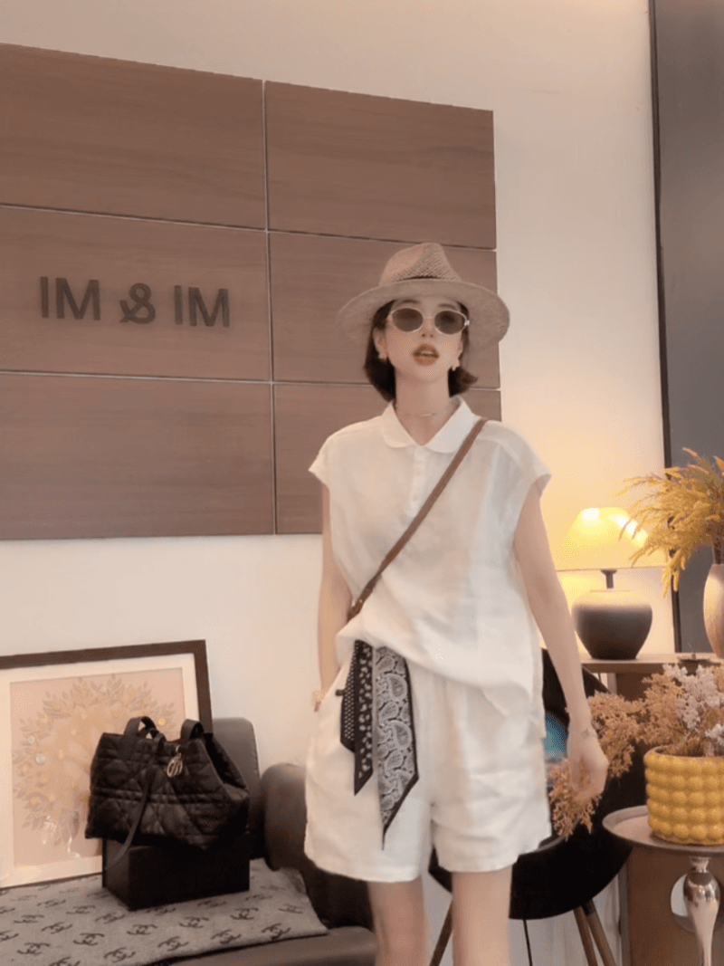 쌀 쌀 새 상점 여름 새로운 작은 대중 디자인 센스 폴로 칼라 반팔 셔츠 세트 상세 이미지 7