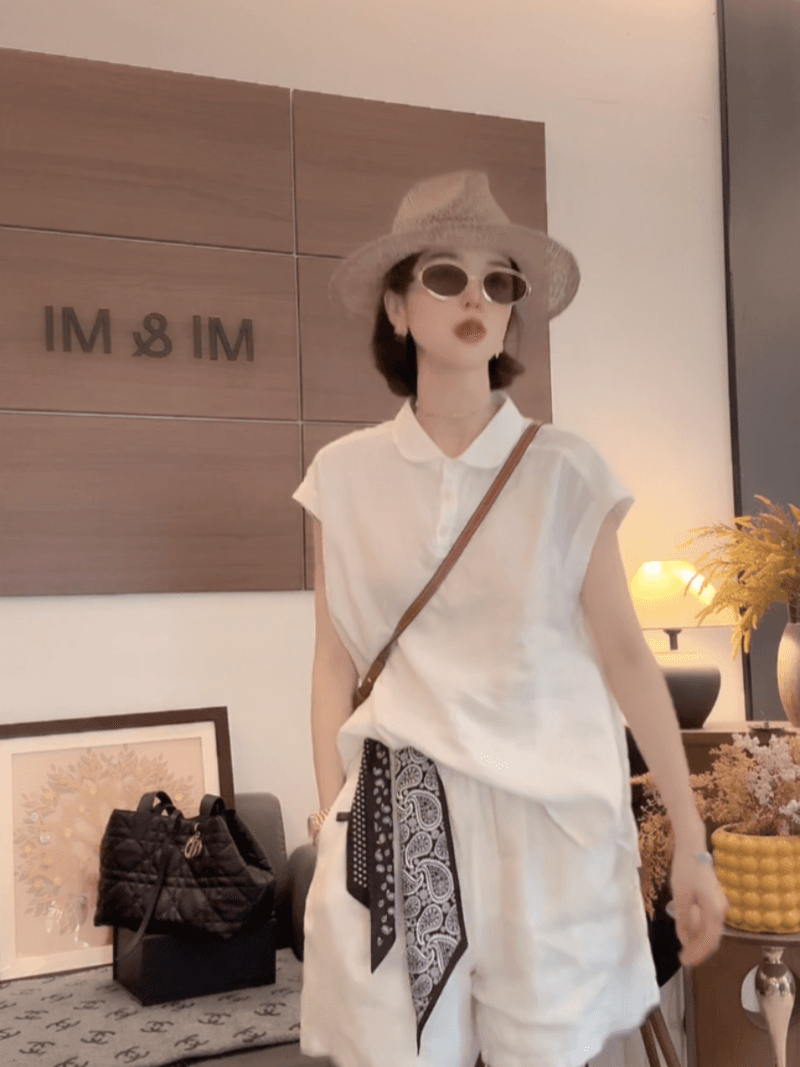 쌀 쌀 새 상점 여름 새로운 작은 대중 디자인 센스 폴로 칼라 반팔 셔츠 세트 상세 이미지 11