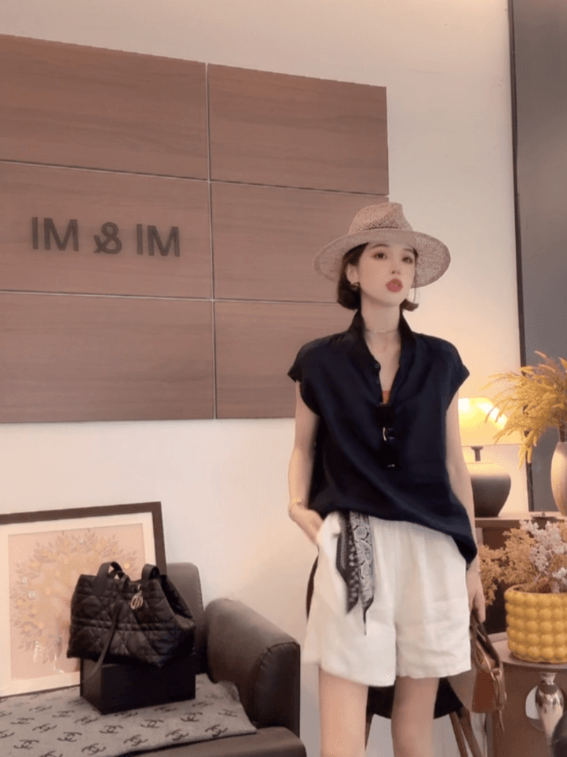 쌀 쌀 새 상점 여름 새로운 작은 대중 디자인 센스 폴로 칼라 반팔 셔츠 세트 상세 이미지 13