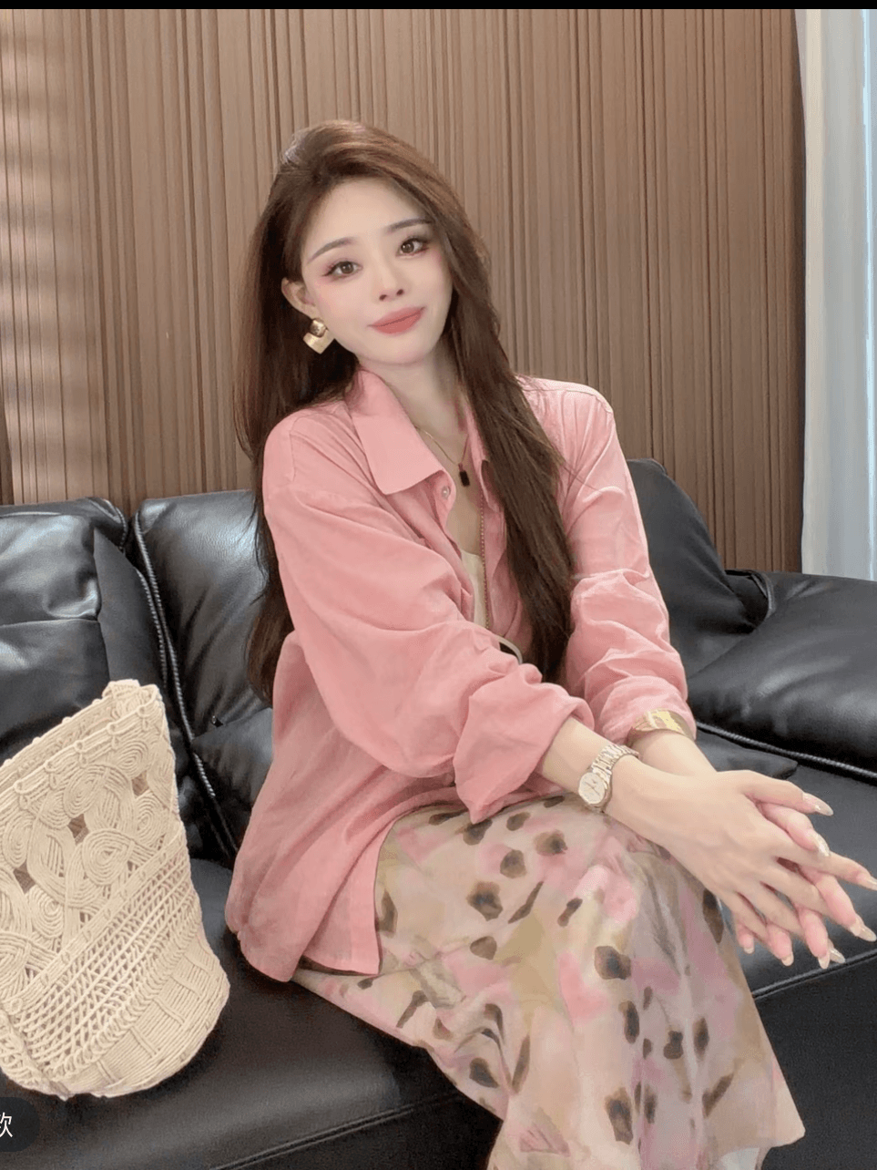 선적 중 여름 새로운 고급 센스 루즈핏 프랑스식 빛 요리 한 센스 캐주얼 바람 라미 셔츠 세트 상세 이미지 4