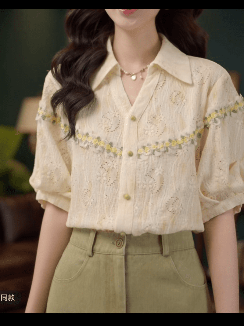 노란 밤나무 꽃 부드러운 셔츠 캐주얼 다용도 반팔 여성 셔츠 여름 맨위 이미지 2
