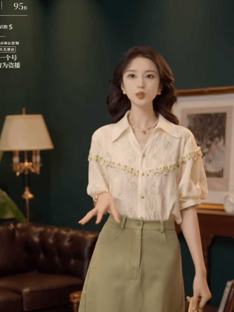 노란 밤나무 꽃 부드러운 셔츠 캐주얼 다용도 반팔 여성 셔츠 여름 맨위 상세 이미지 3