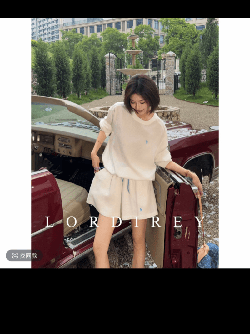 여름 캐주얼 연령 감소 외국 가스 품격 단색 자외선 차단 반팔 반바지 세트 이미지 5