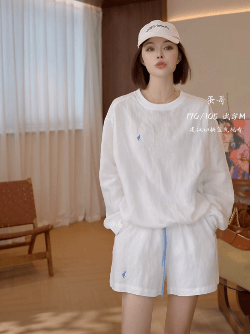 여름 캐주얼 연령 감소 외국 가스 품격 단색 자외선 차단 반팔 반바지 세트 상세 이미지 11
