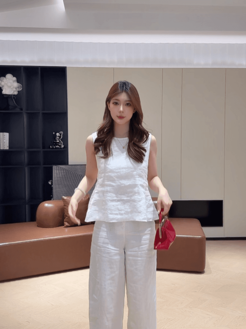 콩 추천 여름 허리 수축 슬림해 보이는 문예 작은 셔츠 다용도 민소매 맨위 품격 세트 상세 이미지 3