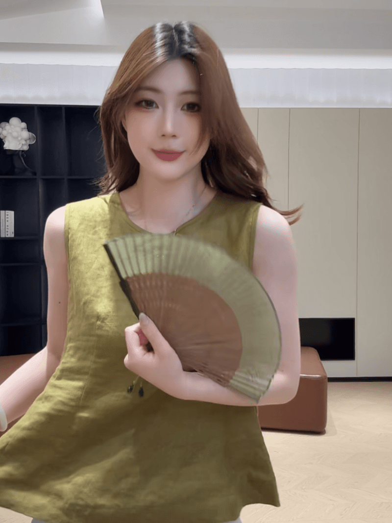 콩 추천 여름 허리 수축 슬림해 보이는 문예 작은 셔츠 다용도 민소매 맨위 품격 세트 상세 이미지 11