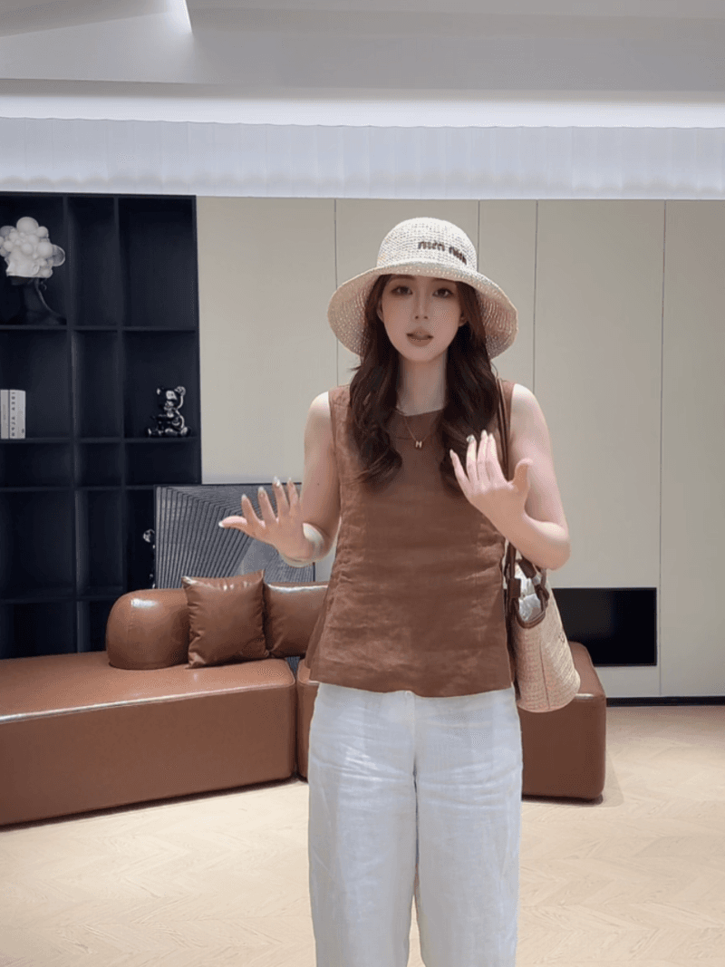 콩 추천 여름 허리 수축 슬림해 보이는 문예 작은 셔츠 다용도 민소매 맨위 품격 세트 상세 이미지 19