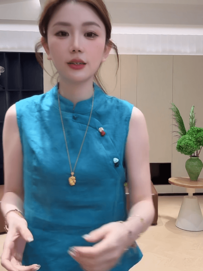 마 재료 여름 색상 단추 민소매 품격 스탠드 칼라 작은 셔츠 패션 중식 맨위 다용도 세트 상세 이미지 9