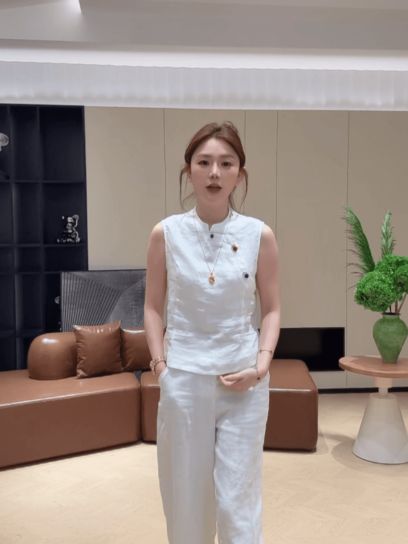 마 재료 여름 색상 단추 민소매 품격 스탠드 칼라 작은 셔츠 패션 중식 맨위 다용도 세트 상세 이미지 13