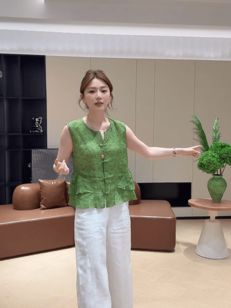 콩 추천 여름 이중층 밑단 연령 감소 꽃무늬 민소매 작은 셔츠 레트로 디자인 센스 맨위 세트 상세 이미지 2