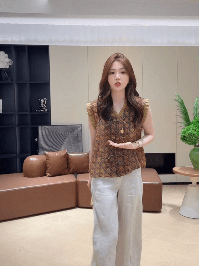콩 추천 여름 레트로 프린트 프릴 디스크 구두 디자인 센스 연령 감소 작은 셔츠 민소매 맨위 세트 상세 이미지 10