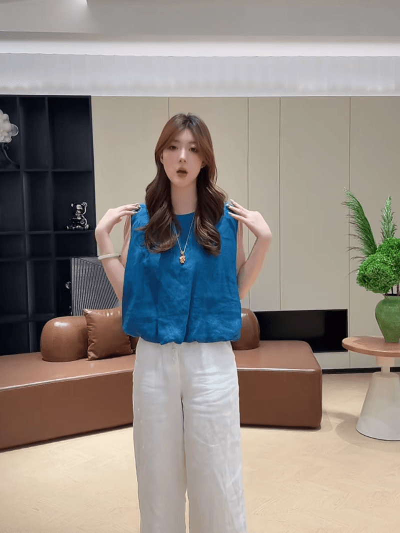 콩 추천 여름 한 부서 꽃밭 밑단 민소매 허리 수축 품격 작은 셔츠 슬림해 보이는 미니멀리즘 맨위 세트 상세 이미지 6