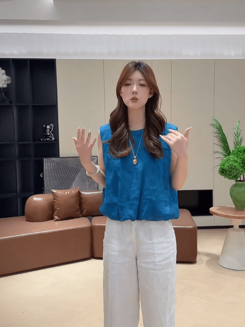 콩 추천 여름 한 부서 꽃밭 밑단 민소매 허리 수축 품격 작은 셔츠 슬림해 보이는 미니멀리즘 맨위 세트 상세 이미지 7