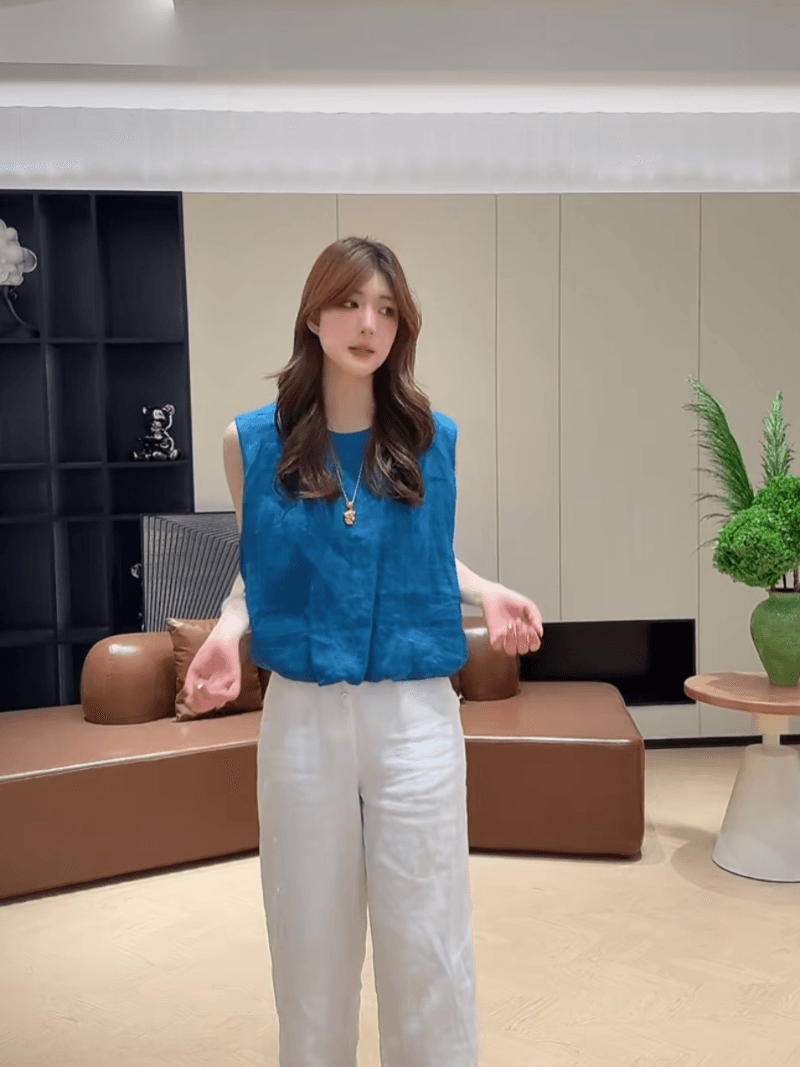 콩 추천 여름 한 부서 꽃밭 밑단 민소매 허리 수축 품격 작은 셔츠 슬림해 보이는 미니멀리즘 맨위 세트 상세 이미지 11