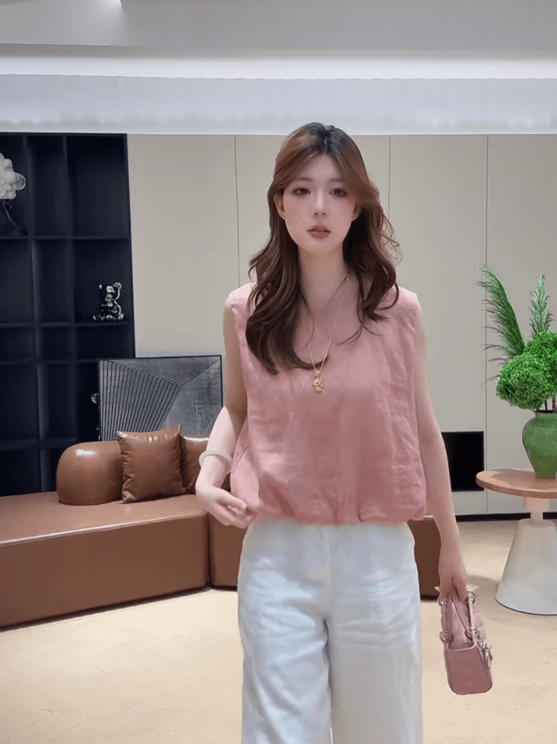 콩 추천 여름 한 부서 꽃밭 밑단 민소매 허리 수축 품격 작은 셔츠 슬림해 보이는 미니멀리즘 맨위 세트 상세 이미지 13