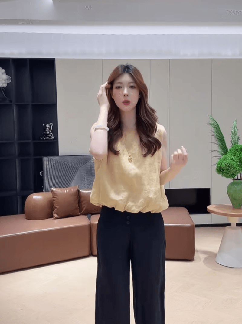 콩 추천 여름 한 부서 꽃밭 밑단 민소매 허리 수축 품격 작은 셔츠 슬림해 보이는 미니멀리즘 맨위 세트 상세 이미지 18