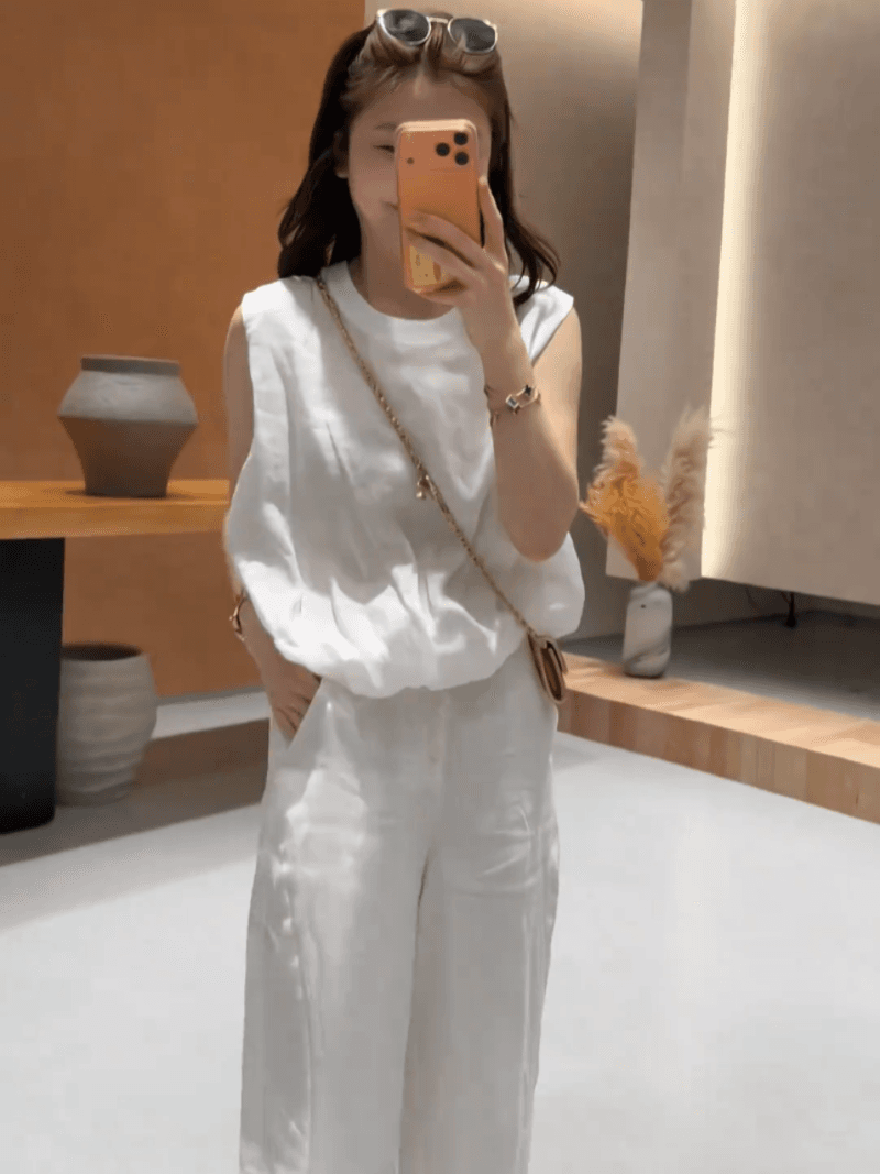 콩 추천 여름 한 부서 꽃밭 밑단 민소매 허리 수축 품격 작은 셔츠 슬림해 보이는 미니멀리즘 맨위 세트 상세 이미지 19