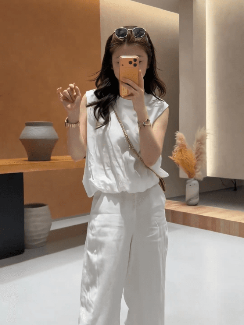 콩 추천 여름 한 부서 꽃밭 밑단 민소매 허리 수축 품격 작은 셔츠 슬림해 보이는 미니멀리즘 맨위 세트 상세 이미지 20