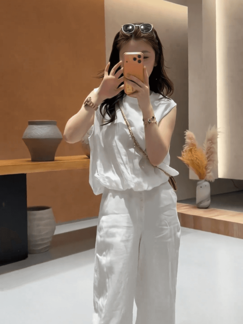 콩 추천 여름 한 부서 꽃밭 밑단 민소매 허리 수축 품격 작은 셔츠 슬림해 보이는 미니멀리즘 맨위 세트 상세 이미지 21