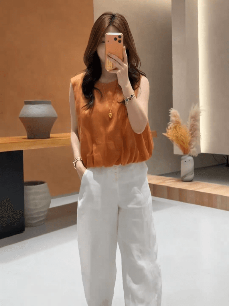 콩 추천 여름 한 부서 꽃밭 밑단 민소매 허리 수축 품격 작은 셔츠 슬림해 보이는 미니멀리즘 맨위 세트 상세 이미지 23