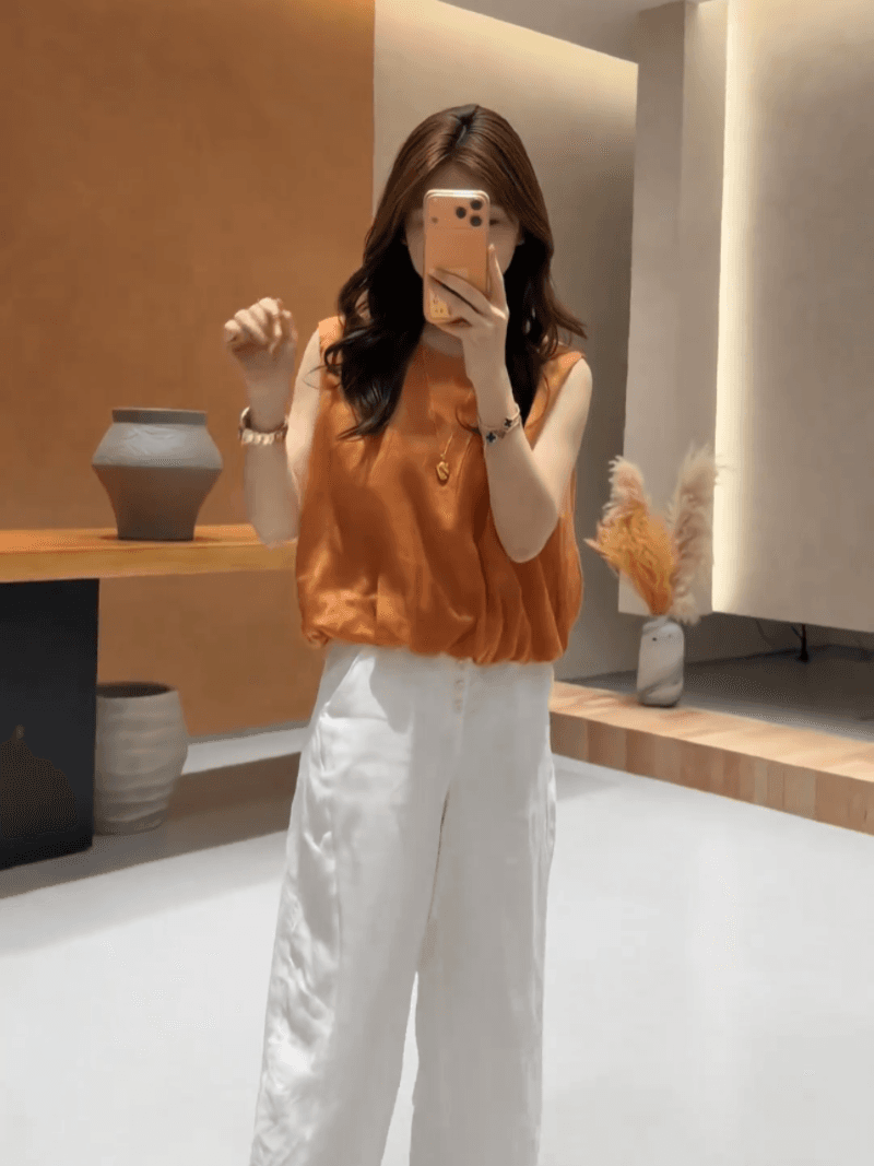 콩 추천 여름 한 부서 꽃밭 밑단 민소매 허리 수축 품격 작은 셔츠 슬림해 보이는 미니멀리즘 맨위 세트 상세 이미지 24