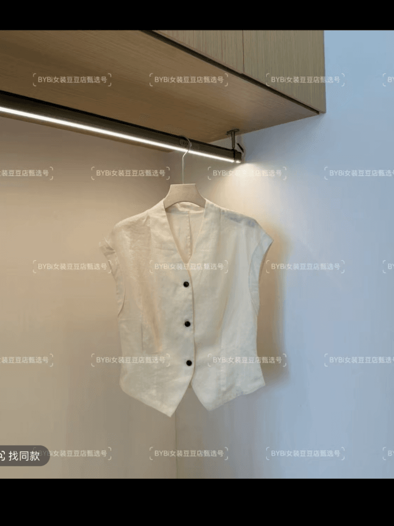 여름 싱글 줄 버튼 주름 허리 수축 품격 V넥 작은 셔츠 민소매 프랑스식 슬림해 보이는 맨위 세트 상세 이미지 15