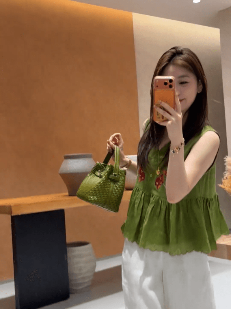 콩 추천 여름 싱글 줄 버튼 자수 자카드 주름 연령 감소 작은 셔츠 민소매 레트로 맨위 세트 상세 이미지 21