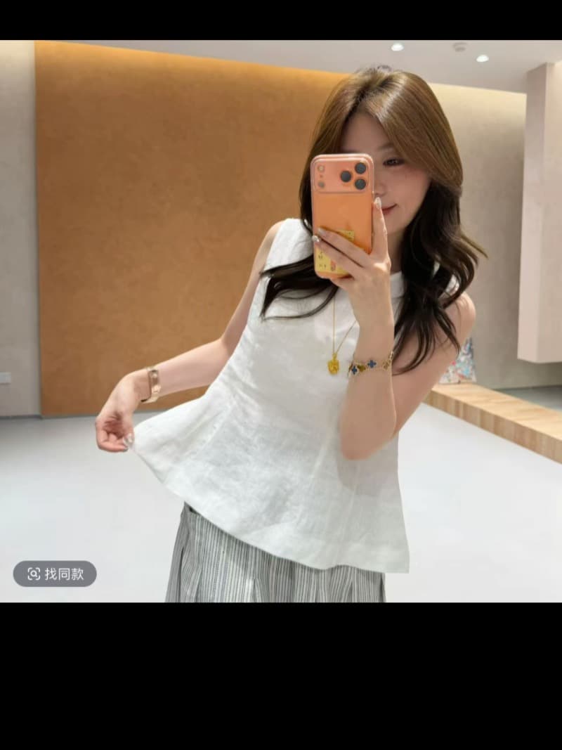 콩 추천 여름 허리 수축 슬림해 보이는 문예 작은 셔츠 다용도 민소매 맨위 품격 세트 상세 이미지 4