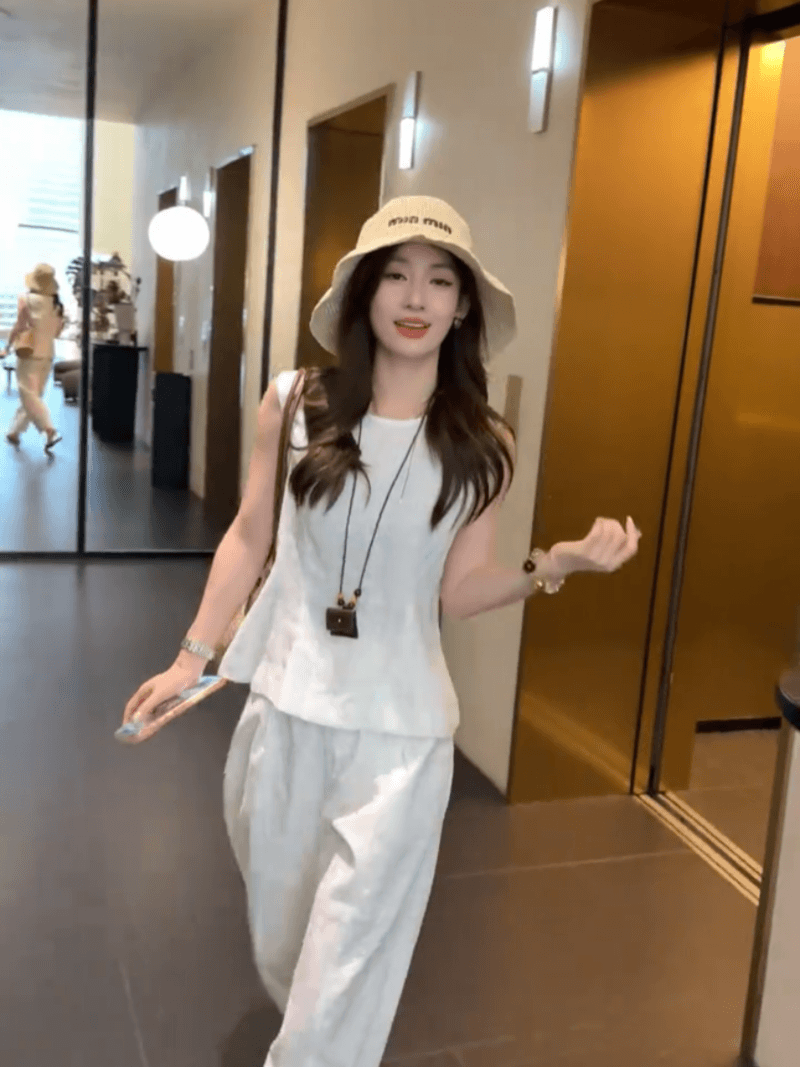 콩 추천 여름 허리 수축 슬림해 보이는 문예 작은 셔츠 다용도 민소매 맨위 품격 세트 상세 이미지 10