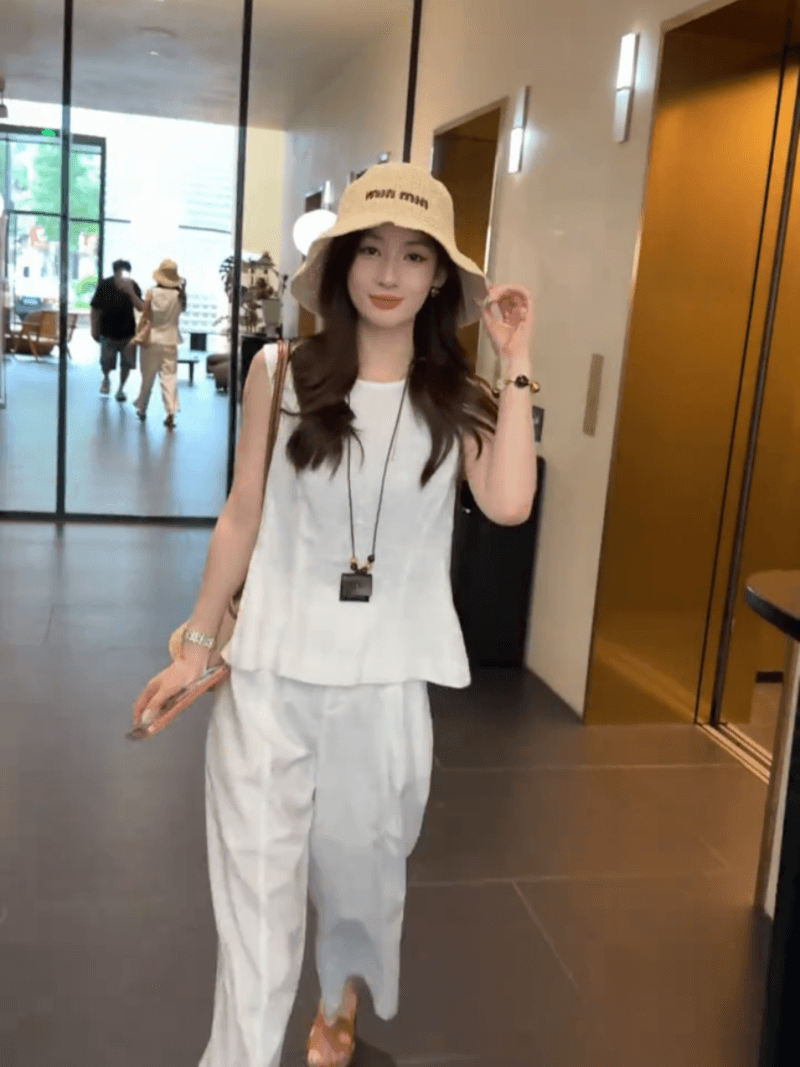 콩 추천 여름 허리 수축 슬림해 보이는 문예 작은 셔츠 다용도 민소매 맨위 품격 세트 상세 이미지 11
